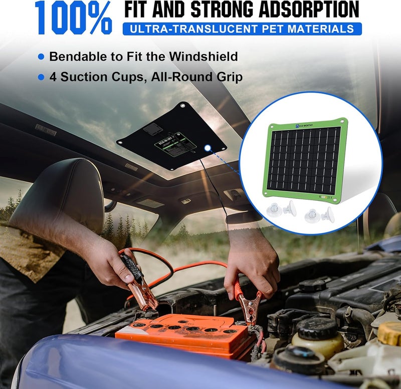 ECO-WORTHY Upgrade 7.5W Solar Car Battery Charger Maintainer 12V Waterproof Solar Panel Portable Solar Trickle Charger for Car Truck Boat Lawn Mower RV Trailer Tractor Utility Vehicle Battery - Image 2